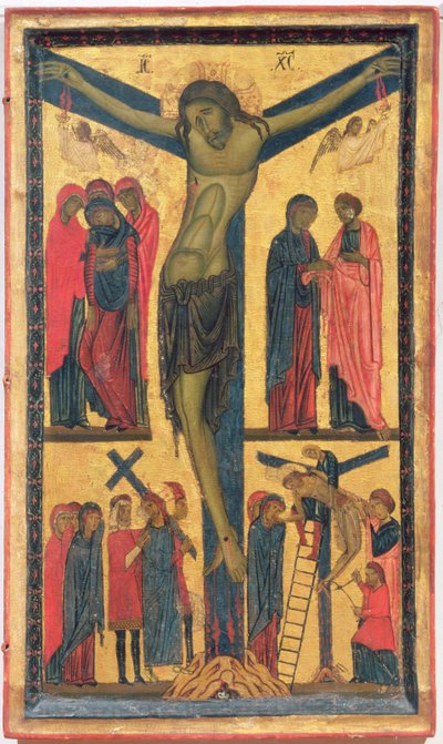 The Crucifixion with Holy Women, Mourners, Christ on the Road to Calvary and the Deposition, Right Panel of a Diptych by Bonaventura Berlinghieri