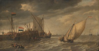 Travellers Disembarking at a Jetty on the Scheldt in Strong Winds by Bonaventura Peeters (I)