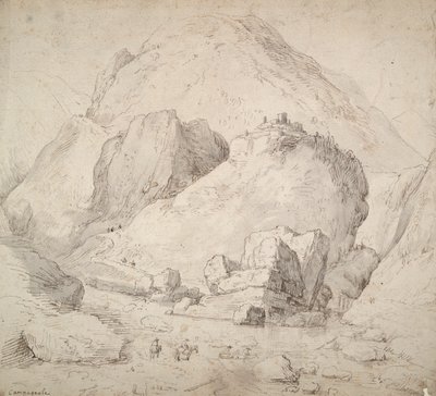 Mountainous Landscape with Figure on Horseback in Foreground by Bonaventura Peeters