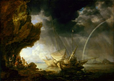 Seascape with sailors sheltering from a rainstorm, mid 17th century by Bonaventura Peeters