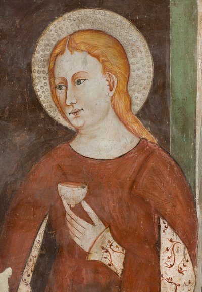 North Transept, Altar of St. Michael the Archangel, Behind the Altarpiece the Frescoes of Bonifacio Bembo, Saint Agatha by Bonifacio Bembo
