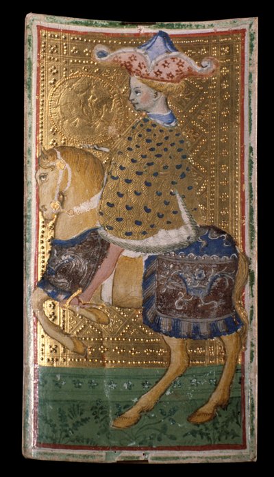 Visconti-Sforza tarot decks: the horse of denari by Bonifacio Bembo