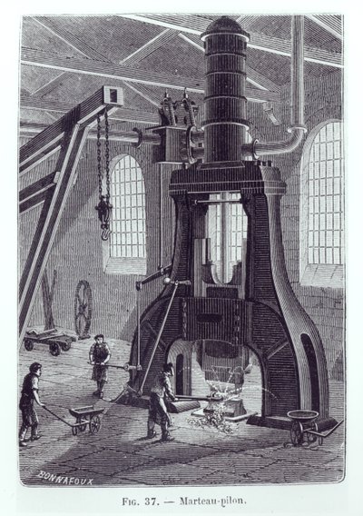 The Le Creusot Power Hammer, illustration for a book about industrial machines, c. 1880 by Bonnafoux