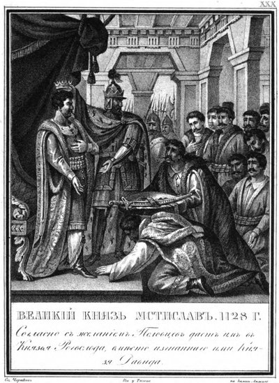 Mstislav I Appointed Rogvolod to Prince of Polotsk. From Illustrated Karamzin by Boris Artemyevich Chorikov