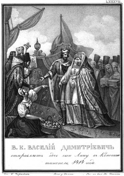 Vasily I of Moscow sends his daughter Anna to Constantinople, 1414 (from Illustrated Karamzin) by Boris Artemyevich Chorikov