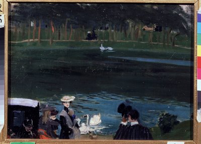 Bois de Boulogne. The Lake with Swans and Walkers by Boris Mikhailovich Kustodiev