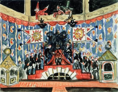 Stage Design for the Play The Flea by E. Zamyatin by Boris Mikhailovich Kustodiev