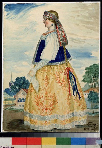 Costume Design for the Play The Storm by A. Ostrovsky by Boris Mikhailovich Kustodiev