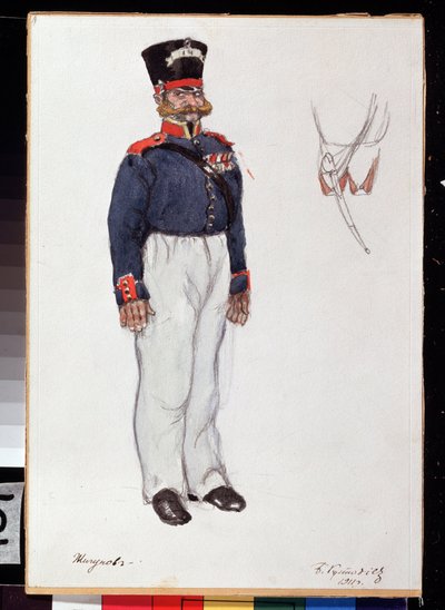 Costume Design for the Theatre Play Fiery Heart by A. Ostrovky by Boris Mikhailovich Kustodiev