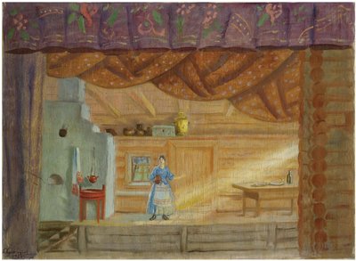 Stage design for the play Virineya by Lidia Seyfullina, 1925 by Boris Mikhailovich Kustodiev