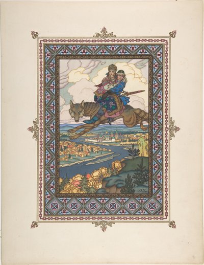 Illustration for the Fairy Tale of Ivan Tsarevich, the Firebird, and the Gray Wolf by Boris Vasilievich Zvorykin