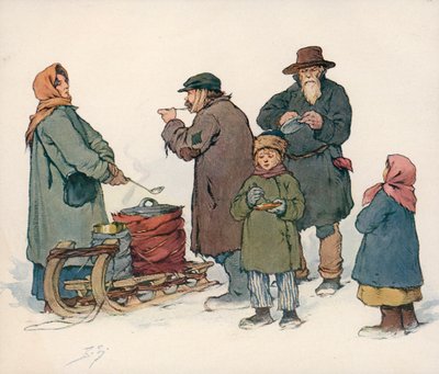 Woman Selling Hot Soup on the Street in Soviet Russia by Boris Vasilievich Zvorykin