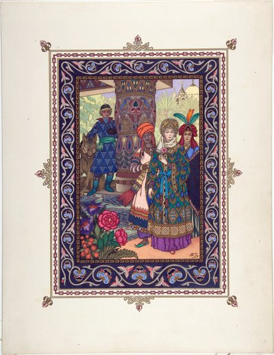 Illustration for the Fairy tale of Ivan Tsarevich, the Firebird, and the Gray Wolf by Boris Vasilievich Zvorykin