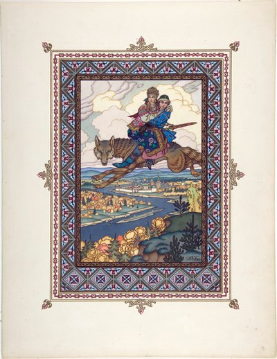 Illustration for the Fairy Tale of Ivan Tsarevich, the Firebird, and the Gray Wolf by Boris Vasilievich Zvorykin