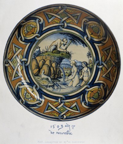 Actaeon Surprising Artemis (Diana) at the Bath - in “Collection of Italian Faiences of the XV, XVI and XVIIIth Centuries”, designed by C. Delange and C. Borneman, ed. Delange, Paris by Bornemann Bornemann