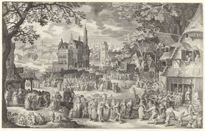 Peasant Fair in Front of the Weigh House on the Village Square from Die Boere Cermis by Boëtius Adamsz. Bolswert