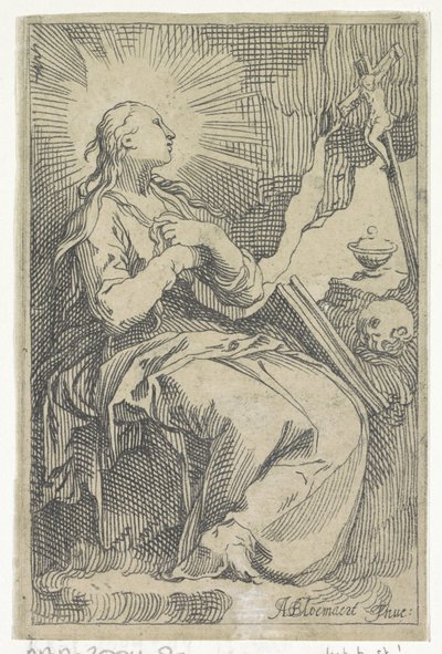 Penitent Mary Magdalene in the Cave Before a Crucifix by Boëtius Adamsz. Bolswert