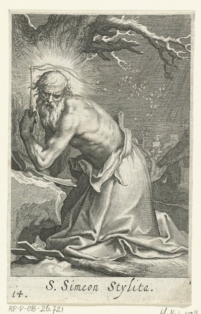 Saint Simeon Stylites the Elder as a Hermit (series: Hermits, Sacra eremvs ascetarvm) by Boëtius Adamsz. Bolswert