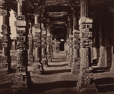 Interior of the Colonnade of Hindu Pillars at the Qutub by Bourne and Shepherd