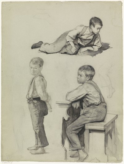 Three Studies of a Boy, Standing, Lying, and Sitting on a Bench by Bramine Hubrecht