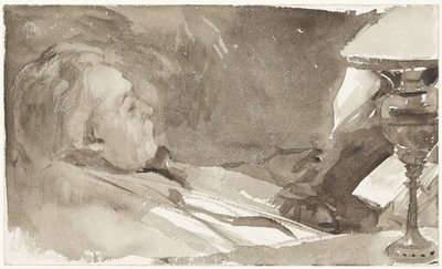 Portrait of Alphons Marie Antoine Joseph Grandmont, Reading by a Lamp by Bramine Hubrecht