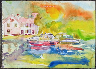 Riverside Pub with boats by Brenda Brin Booker