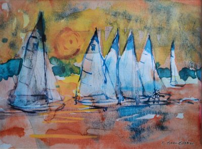 Sailboats with a Pink Sky by Brenda Brin Booker