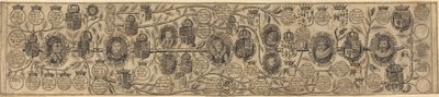 Family Tree with Portraits of Henry VII, Henry VIII, Elizabeth, James, and Charles by British 17th Century