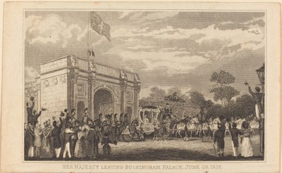 Her Majesty Leaving Buckingham Palace, June 28, 1838 (left half) by British 19th Century