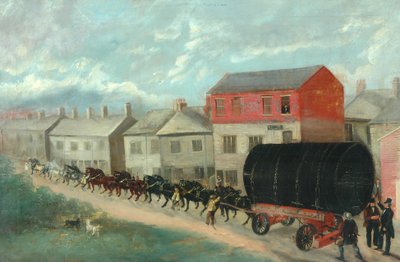 A Mill Boiler Being Transported up Hill on a Dray by British School