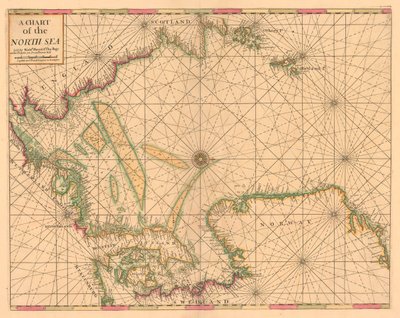 Chart of the North Sea: Norway to the Dover Straits, c.1700 (coloured engraving) by British School