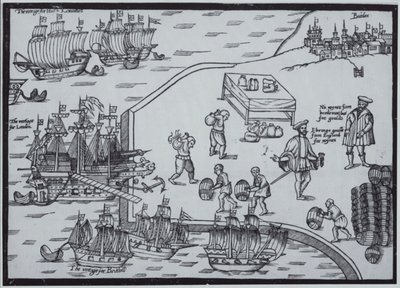 English merchants buying wine in Bordeaux, France by British School