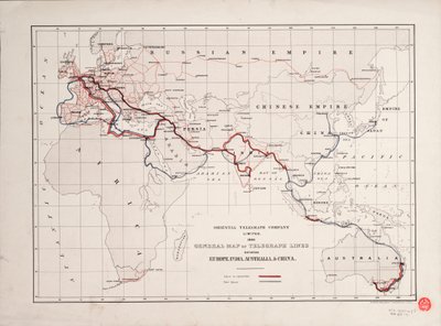 General Map of Telegraph Lines Between Europe, India, Australia, and China by British School