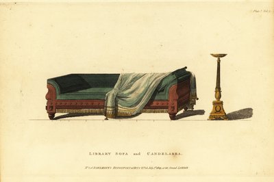 Library sofa in carved mahogany with green Morocco leather by British School