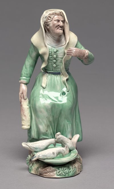 Old Woman Feeding Chickens, Staffordshire Factory, c.1770 by British School