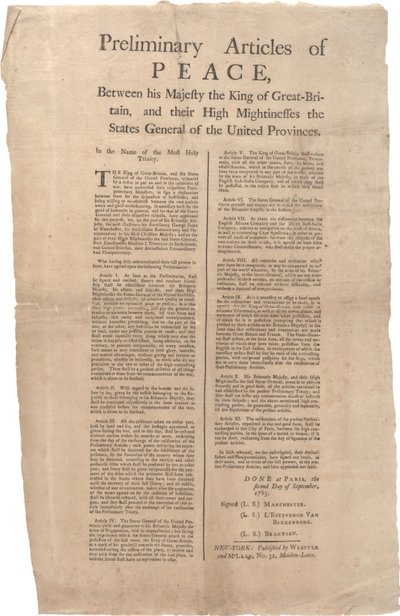 Preliminary articles of peace between...Great Britain and...the United Provinces, 02 September 1783 by British School
