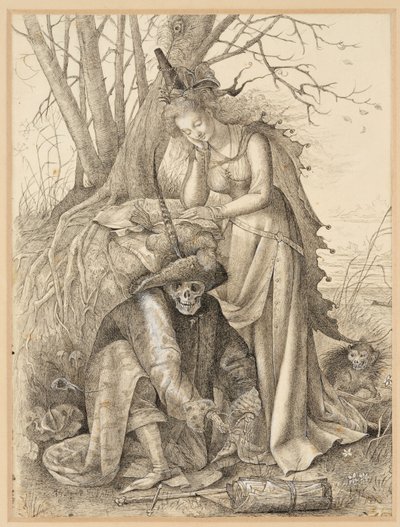 Vanitas Allegory: Death and a young woman by British School