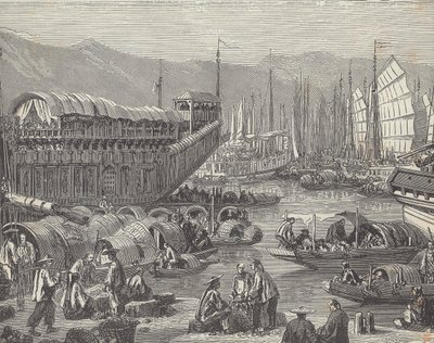 Vessels in busy port, Shanghai, China by British School