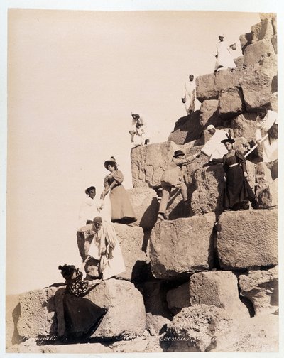 Climbing a Pyramid by Tourists - Photograph by the Zangali Brothers, Late 19th Century by Brothers Zangaki
