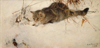 A Cat Stalking a Mouse in the Snow by Bruno Andreas Liljefors