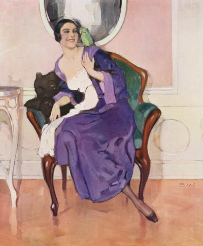 Woman with a Pet Parrot on Her Shoulder by Brynolf Wennerberg
