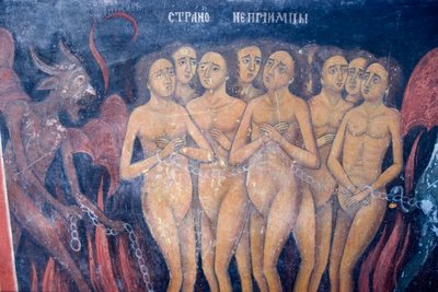 Bulgaria, Rila Monastery, Fresco at Church of Nativity of Virgin by Bulgarian School