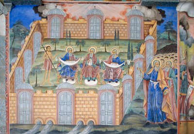 Bulgaria, Rila Monastery, fresco at church of Nativity of Virgin by Bulgarian School