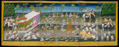 Parabaik image, showing royal festival on water by Burmese School