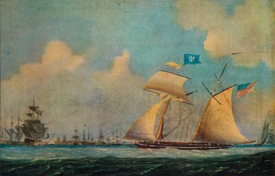 An American Privateer Schooner and Other Vessels Near a Harbour by Burton