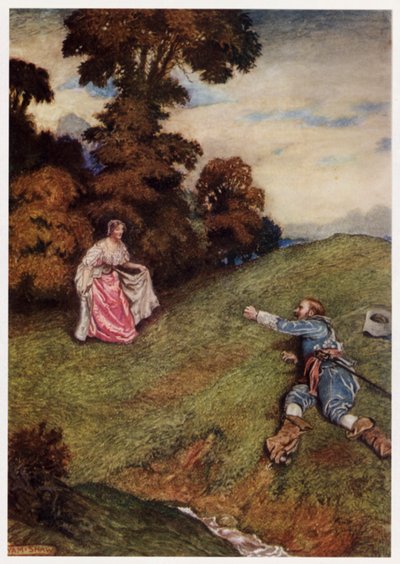 For he could neither stand nor go, But like a cripple tumbled by Byam (after) Shaw