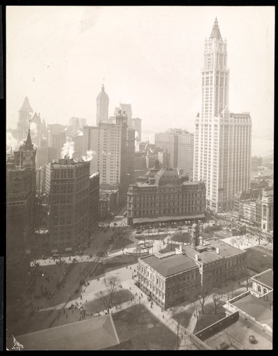 Aerial View of City Hall Park, City Hall and the Post Office by Byron Company