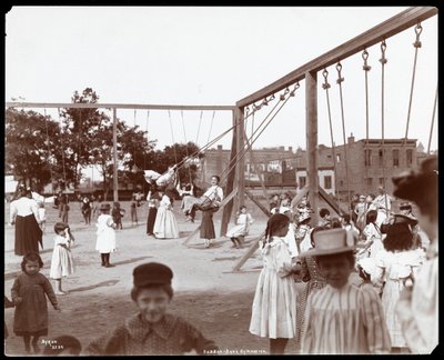 Children Swinging at the Hudson Bank Gymnasium and Playground, New York by Byron Company
