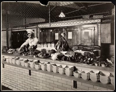 Display of cold meat in the kitchen of the Commodore Hotel, 1919 by Byron Company