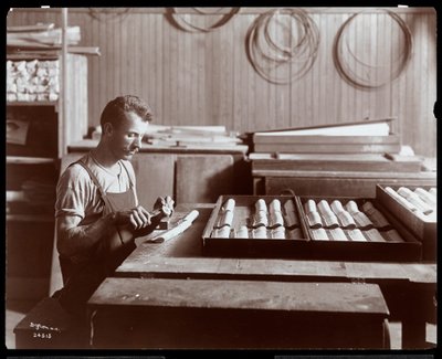 Man Working in the Hardman, Peck and Co. Piano Factory, New York, 1907 by Byron Company